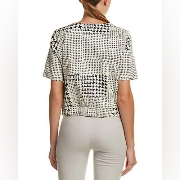 Cabi Coupe Bomber #931 Short Sleeve Black and Cream Abstract Zip Jacket Size L - Picture 7 of 14